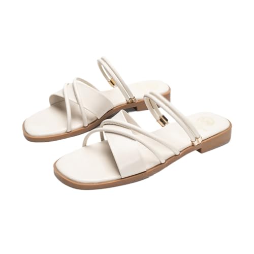 Flat Slippers for Women with Exposed Toes Fairy Sandals for Two Pairs of Strap Up Beach Sandals(38)