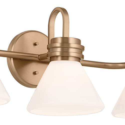Image of Kichler Farum 26 inch 3-Light Bathroom Vanity Light Fixture with Opal Glass in Champagne Bronze for Mirror, Modern Wall Mount Over Single or Double Vanity (26 inch W x 9.5 inch H), 55155CPZ