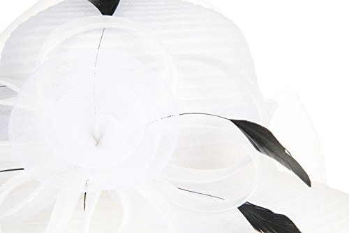 DANTIYA Lady Derby Dress Church Bow Bucket Wedding Bowler Hats Wide Brim Beach UPF Protection Cap (White, Free) - Thumbnail 3