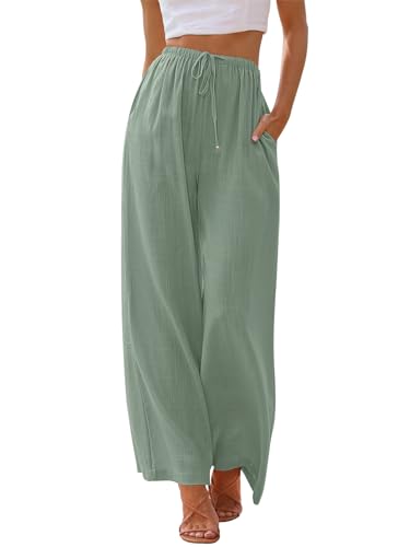 Image of LILLUSORY Women's Linen Summer Palazzo Pants Flowy Wide Leg Beach Pants with Pockets
