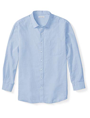 Amazon Essentials Men's Big & Tall Long-Sleeve Linen Cotton Shirt fit by DXL, Light Blue, 4X Tall