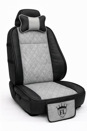 Image of Ultra Comfort Luxury PU Leather Igrey Seat Cover Cushion for All The Cars,SUV,Office Chair,Home Chair with Neck Rest Pillow-Easy Strap Fit,Pocket Flap(Universal Fit,1 Pack)