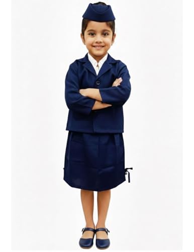 Image of BookMyCostume Airline Air Hostess Kids Fancy Dress Costume for Girls - Blue 3-4 years