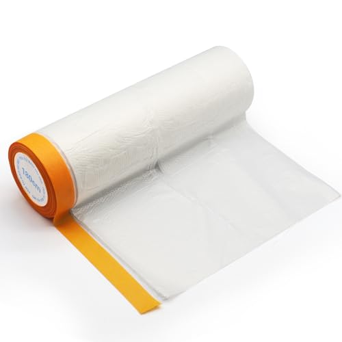 Image of Pre-Taped Masking Film Protection Covering with Adhesive Tape for Automotive Covering Paint Masking or Home (5.91 * 31.17Ft, Transparent)