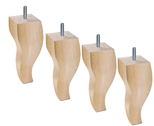 Margot 3700527828459 Louis XV Lot de 4 Pieds de Sommier, Vernis Naturel, Hauteur 15 cm