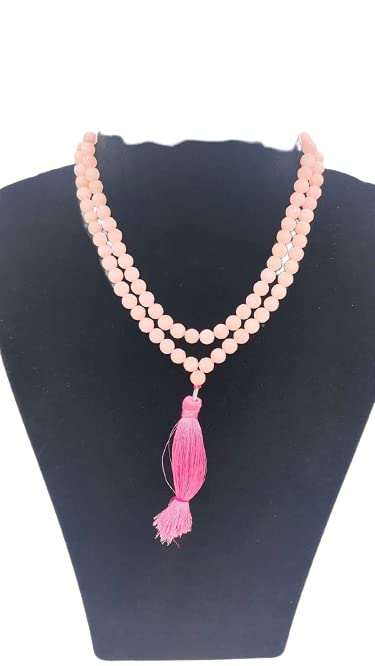 Image of Rose Quartz Natural Crystal Gemstone 8mm 108 Beads Jap Mala for Meditation, Pooja, Chanting, Wearing (8mm, Rose Quartz)