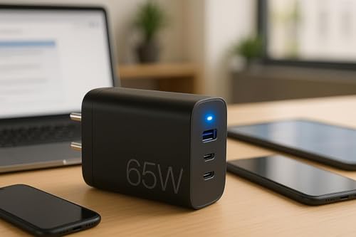 Image of Addtam 65W Original USB-C PD Fast Charging Adapter, Multi-Port Wall Charger for Laptop, MacBook, Chromebook, Tablet, Samsung, Google, Nothing, Motorola, OnePlus, and Android Smartphones, Black