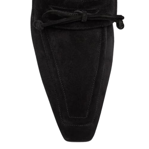 YDN Women Knot Knee High Boots Square Toe Long Booties Kitten Mid Heels Wide Claf Pull On Shoes Party Shopping Prom Daily Size 4-16 US4