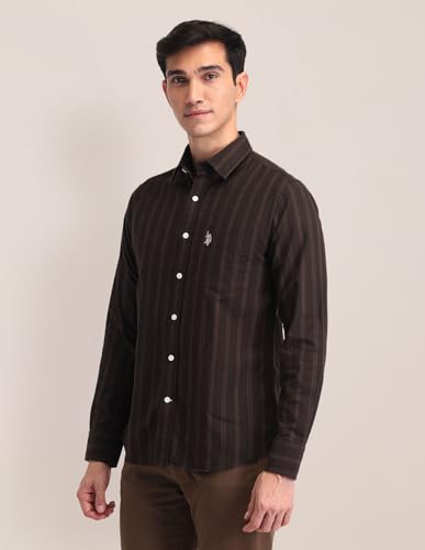 Image of U.S. Polo ASSN. Striped Tailored Fit Shirt for Men - 100% Cotton, Breathable & Comfortable, Full Sleeves Casual Shirt for Men
