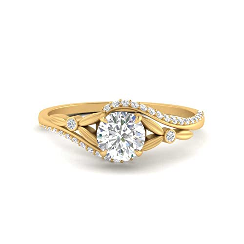 Image of 55Carat Choose Your Gemstone Floral Accent Swirl Diamond CZ Ring Yellow Gold Plated Round Shape Halo Engagement Rings Everyday Jewelry Wedding Jewelry Handmade Gifts for Wife US Size 4 to 12