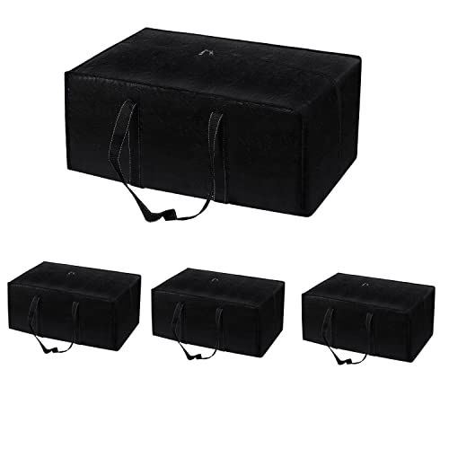 Strapazierfähige, extra große Aufbewahrungstaschen, Umzugstasche für Reisen, Uni, Umzug, Camping, Weihnachtsdekoration, Aufbewahrung, Schwarz, 4 Stück Cover