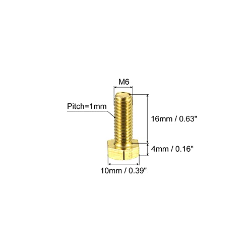 Image of uxcell Brass Hex Bolts, M6x16mm 5pcs Fully Thread Grade 4.8 Solid Brass Hexagon Head Bolt Machine Screws for Machinery