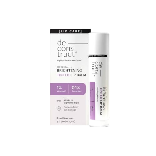 Deconstruct Brightening Tinted with SPF 50 | For Dark, Pigmented, Dry, Flaky Lip | SPF 50 for Sun Damage and Discoloration | Lip Balm for Glossy Buttery Soft Pink Lips | For Women & Men – (4.2g)