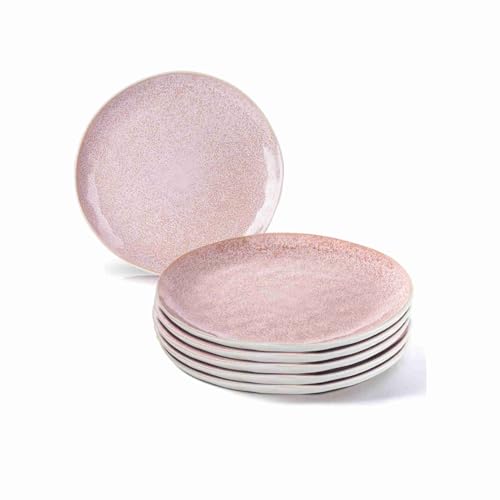 MIAMIO - Colección Lumera/Juego de vajilla de cerámica premium - 6 piezas hecho a mano (Rosa, plato pequeño)