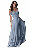 abendkleid schulterfrei mit ärmel  Damen V-Ausschnitt Abendkleid A-Linie Chiffon Off Shoulder Brautjungfernkleid Elegant Lange Partykleider