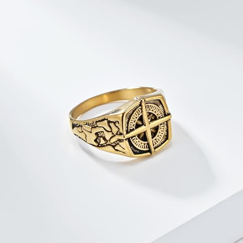 Bague boussole anti-ternissement en acier rétro pour doigts taille 9 - 4