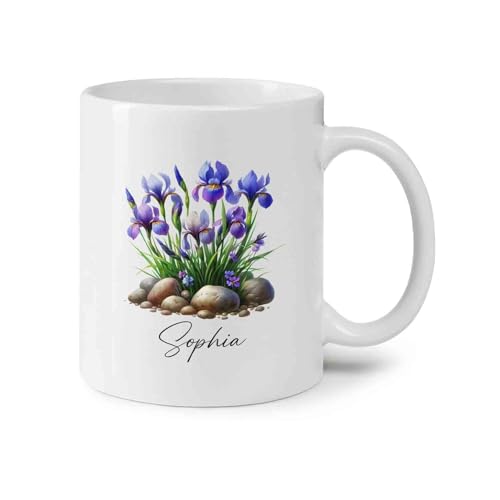 Iris Flower Mug Gift For Iris Lovers, Personalized Floral Ceramic Cup, Awesome Iris Floral Coffee Mug, Blossom Mug Cup Gifts For Grandma Mom Girls, Iris Mugs, Iris Flower White Cup 11oz 15oz