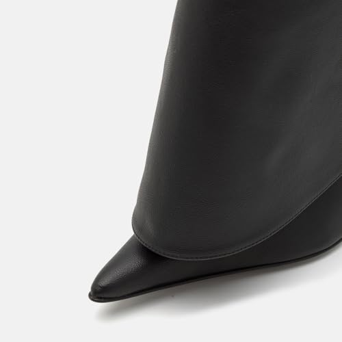 Image of Goolita Fold Over Boots For Women, Pointed Toe Stiletto Heel Knee High Boots Fashion Comfortable Slip On Tall Boots