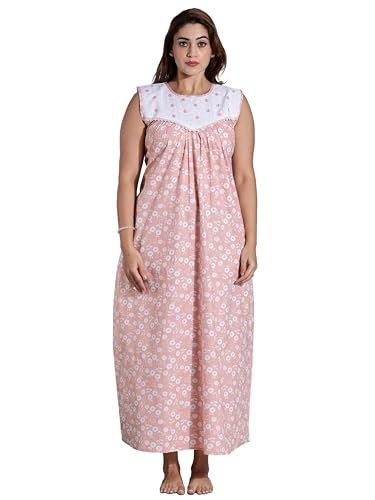 Image of 9shines Label Cotton Sleeveless Nighty | All Over Print Maxi Night wear for Women | Full Length Night Gown Night Dress for Women Stylish (Cotton Sleeveless 25)