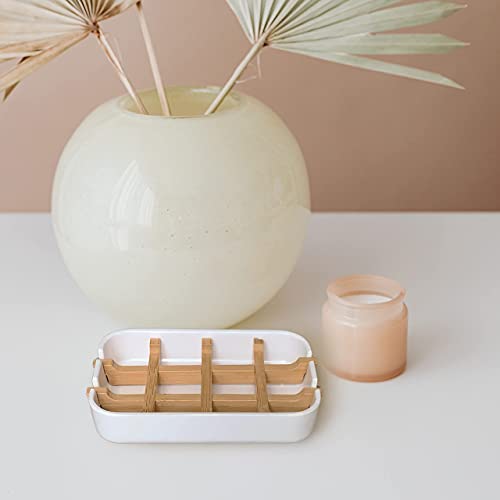 Aoheuo Modern Bamboo Fiber Soap Holder And Soap Dish Combination (Removable), White, 5.12 Long By 3 Wide, 0.98 Inches High, Used In Kitchens, Bathrooms, And Bar Sinks #TOP2