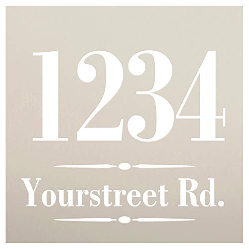 Personalized Classic Address Stencil by StudioR12 | Craft & Paint Custom House Numbers Wood Sign | DIY Outdoor Home Decor | Select Size (15 x 15 inch)