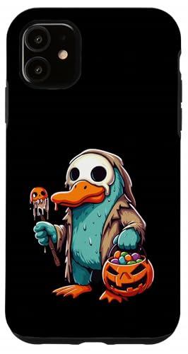 怖いハロウィーン カモノハシ ゴースト 不気味なキャンディバッグ スマホケース iPhone 11 用