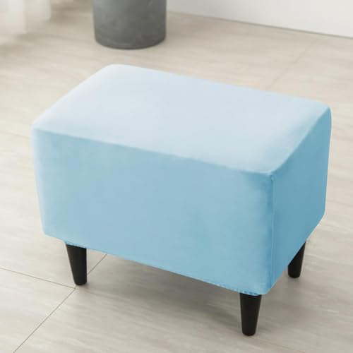 Image of HOKIPO Original Velvet Foot Stool Cover Ottoman Slipcover, Stretch Fitted, Removable Washable, Furniture Cover Protector, Sky Blue (NEW-4801-SBLU)