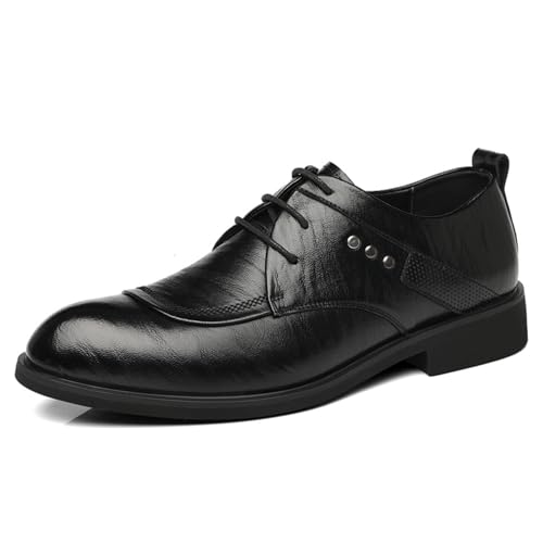 Men’s Genuine Leather Oxfords Dress Shoes, Round Toe Lace-up Comfort Brogue Oxfords Casual Business Work Dress Shoes