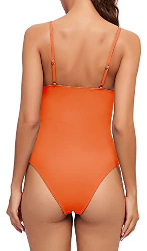 DANIFY Women's One Piece Swimsuits Tummy Control Bathing Suits Slimming Swimsuit V Neck Swimwear Monokini4