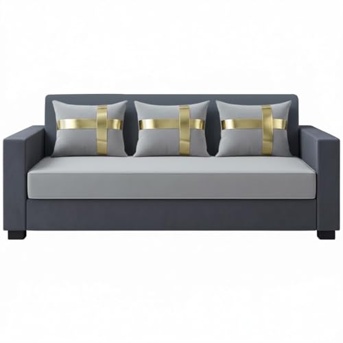 Image of FURNY Lexon 3 Seater Fabric Sofa Set (Dark Grey-Light Grey) Premium Velvet Finish | Durable & Comfortable | Ideal for Living Room