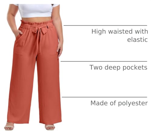 Image of OLRIK Women's Plus Size Pants Adjustable High Waisted Wide Leg Palazzo Pants Casual Trousers with Pockets Spring Clothes