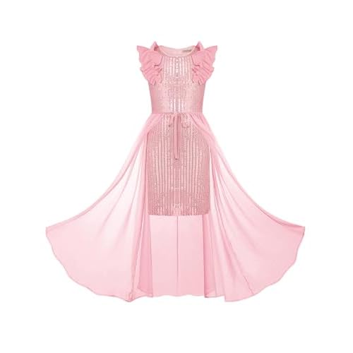 Girls Sequin Dress Formal Party Pageant Dress Sparkle Birthday Dresses for Tween Size 5-14Y Pink 9-10 Years
