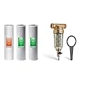 iSpring F3WGB32B 4.5” x 20” 3-Stage Whole House Water Filter Replacement Pack Set, White & WSP-50SL Reusable Whole House Spin Down Sediment Water Filter S, 1" MNPT + 3/4" FNPT, 50 Micron