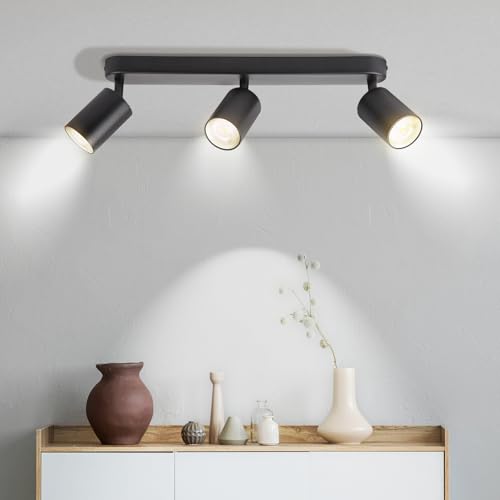 CHENBEN Focos Techo 3 Focos LED GU10 Lampara Focos Techo Orientables Giratorios LED para Dormitorio, Salas,Sin bombilla,Negro