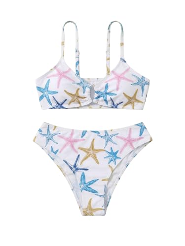 Image of COZYEASE Girls' 2 Piece Ditsy Floral Print Knot Front Ruched Triangle Bikini Swimsuit