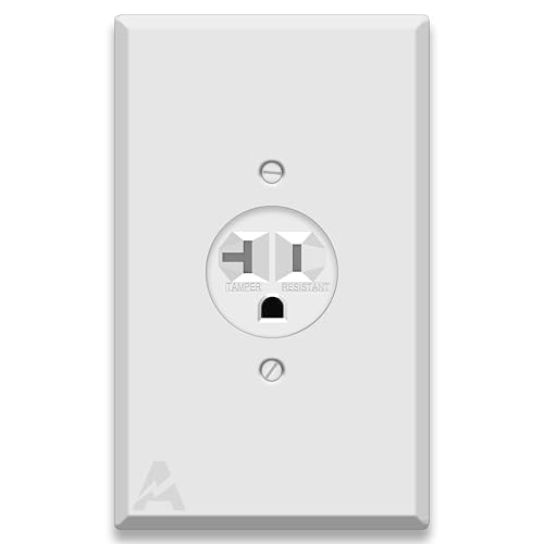 Single Receptacle Outlet Kit, 20 Amp Commercial Grade Electrical Outlet for Appliances, Tamper Resistant, with White Oversized Metal Wall Plate Cover, UL Listed, Convenient Single Receptacle Bundle