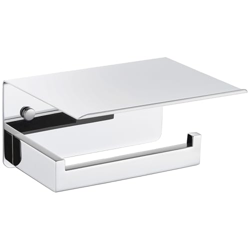 Toilet Paper Holder with Phone Shelf Polished Chrome APLusee Bathroom Accessories 304 Stainless Steel Tissue Roll Dispenser Storage Wall Mounted