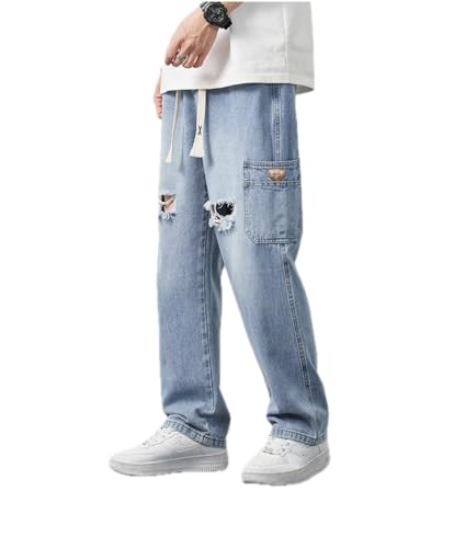 Make Jeans Pants Trouser Denim Spring Summer Straight Leg Loose Ripped for Boys Versatile On The Streets Wide Casual Men