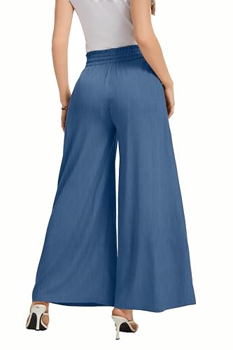 Image of KICZOY Women Flowy Pants Drawstring Waist Wide Leg Palazzo Beach Pants Loose Fit with Pockets