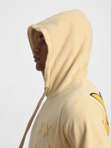 Image of Veirdo Cotton Fleece Regular Fit Hooded Sweatshirt Lastest Back Graphic Printed Winter Hoodies for Men (Available Colors: Marine Green, Marshmellow, Black, SOYA Bean, Orange & Blue)