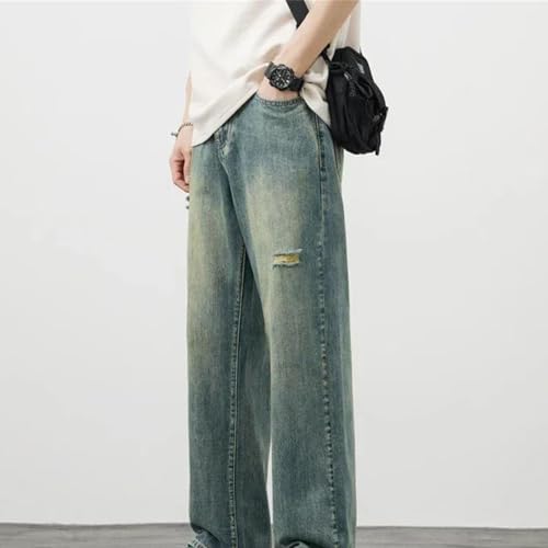 Men's Vintage Cargo Jeans Baggy Straight Denim Pants Distressed Ripped High Street Frayed Trousers3