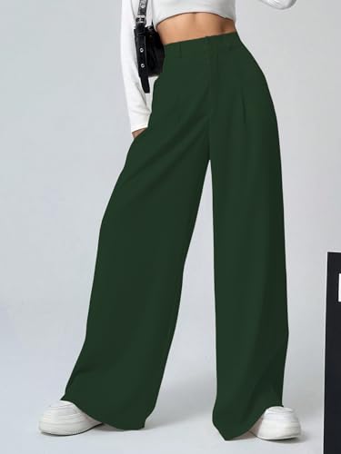 Image of Shasmi Women's Loose Mid Rise Solid, Pleated Trousers, Wide Leg Pocket Casual Long Korean Trousers Pant (146)