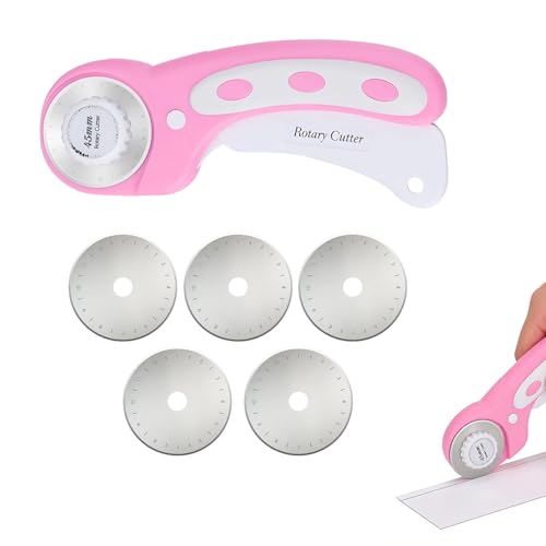 45mm Rotary Cutter with 5 Extra Blades Rotary Cutter for Fabric Fabric Cutters for Quilting Leather Crafting DIY Projects Ergonomic Handle for Left and Right Hand Users