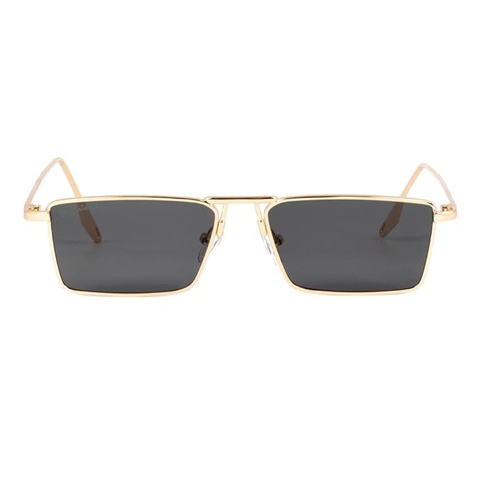 Image of Karan Aujla Classic Retro Frame Vintage Narrow Rectangular Pimp Metal Sunglasses Goggles For Men & Women (silver, black, Gold)