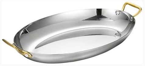 Stainless Steel Paella Pan - 36cm Oval Spanish Seafood Pan with Dual Handles - Ideal for Homes & Restaurants - Perfect for Lobster & Paella Dishes