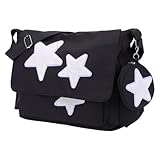 Lovehomily Bolso Bandolera Simple para Mujer con Monedero Parches de Estrellas Precioso Bolso Satchel Bolso Bandolera Informal de Gran Capacidad Bolso de Viaje para Mujer (Negro)