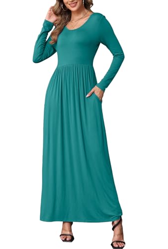 Image of EUOVMY Women's Long Sleeve Loose Maxi Dresses Casual Long Dresses with Pockets