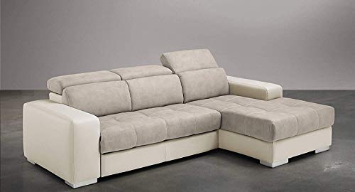 Dafnedesign.Com Canapé d'angle 3 places avec méridienne droite Simili cuir Milk, simili cuir effet nubuck beige (cm. 259 x 178 x 94h)