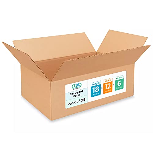 Medium Moving &amp; Shipping Boxes 18"L x 12"W x 6"H (25-Pack) - Extra Strength 200 lb vs Regular - USA-Made Corrugated Cardboard Moving Boxes - Carton Box - Moving Supplies Box by IDL Packaging
