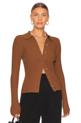 ZAFUL Women's V Neck Button Down Ribbed Sweater Cardigan Long Sleeve Polo Collar Slim Knitted Pullover